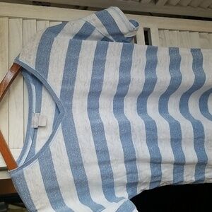 CHICO'S ladies linen metallic blue white stripe polo E.U.C